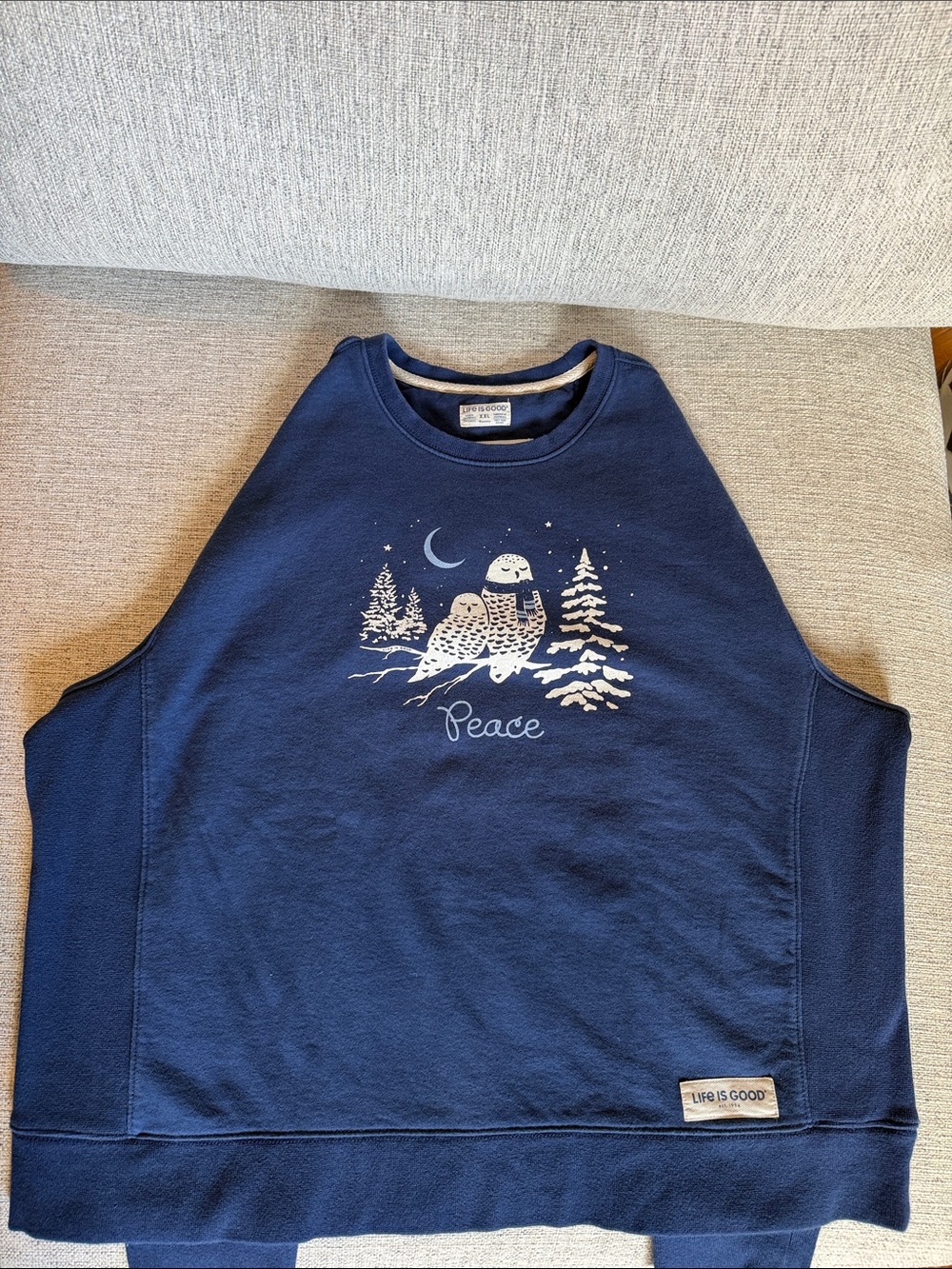 Life is Good XXL Peace Owls Navy Oversized Sweatshirt Cozy Winter Crew